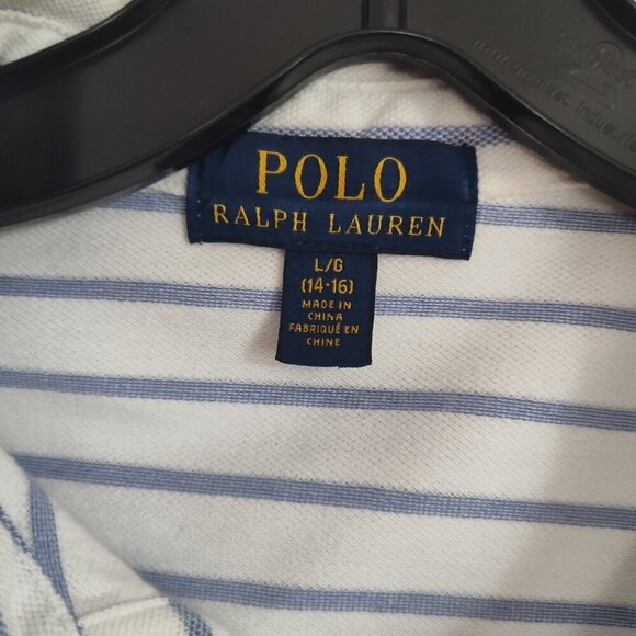 Boys SZ L (14-16) Polo Ralph Lauren Blue/White Stripe Top - Picture 3 of 3
